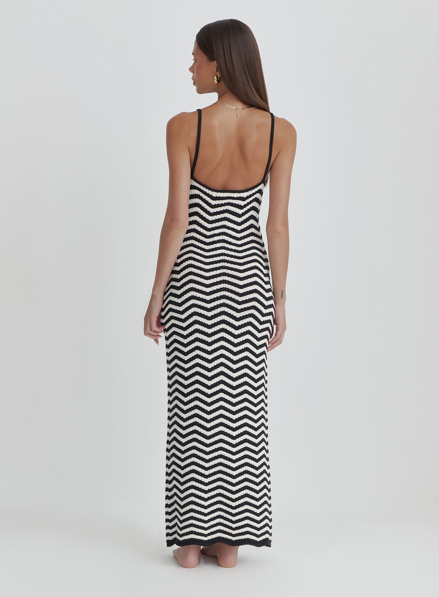 Cream And Black Stripe Knitted Maxi Dress